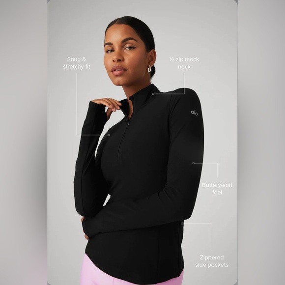 NWT Alo Yoga Alosoft 1/2 Zip Rapid Pullover Black Size XS - Picture 2 of 15